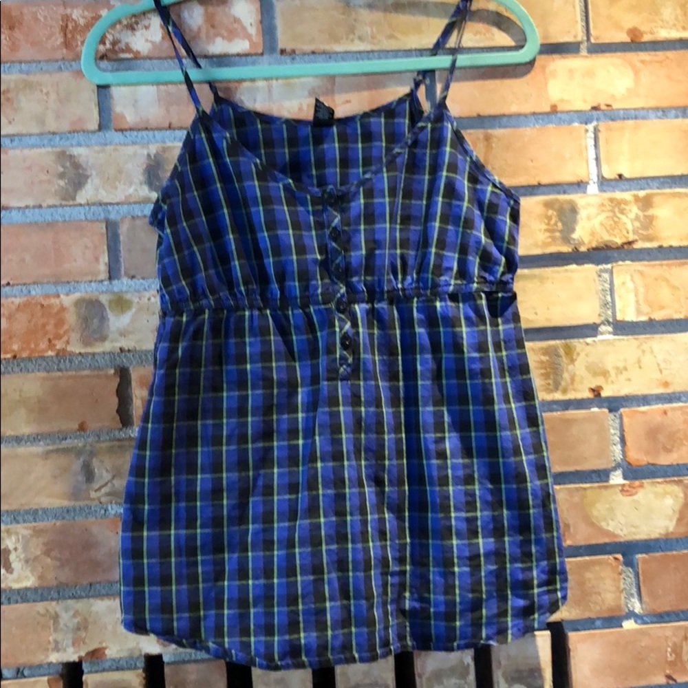 Empyre Blue Plaid Spaghetti Strap Tank Top